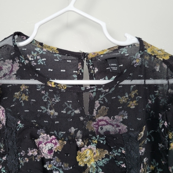 Art Class Girls 10/12 Large Black Long Sleeve Blouse Floral Lace Swiss Dot Shirt - Picture 4 of 5